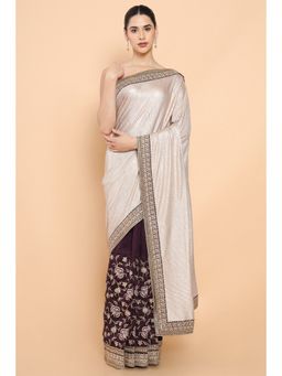 Soch - Women Beige Georgette Embroidered Saree with Unstitched Blouse