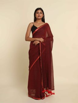 Suta - Red Stripes Cotton Blend Saree