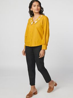 Not So Pink - Mustard Blouson Sleeve Collar Shirt