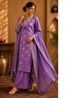 Sindh Fashion - Women Lavender Noor Straight Kurta With Palazzo And Dupatta