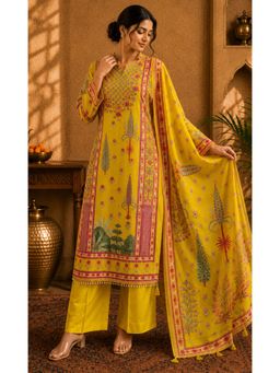 Sindh Fashion - Women Yellow Printed Kurta With Palazzo And Dupatta