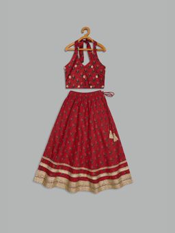 MEHAK MURPANA - Red Printed Crop Top And Skirt