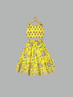 MEHAK MURPANA - Yellow Printed Crop Top With Skirt