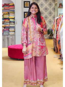 Pink Tree - Red Muslin Printed Top With Pant Co-Ord