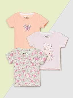 max - Girls Printed T-shirt - (Pack of 3)