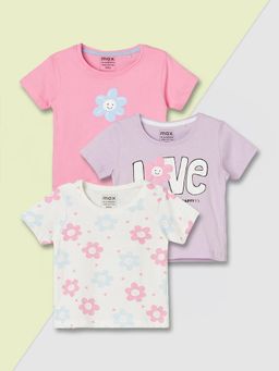 max - Girls Printed T-shirt - (Pack of 3)