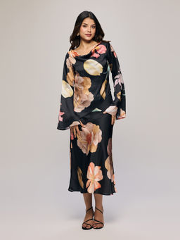 Twenty Dresses by Nykaa Fashion - Black Floral Cross Hem Top And Midi Skirt Co Ord Set