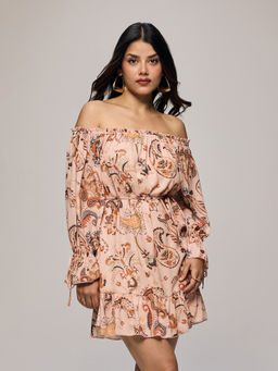Twenty Dresses by Nykaa Fashion - Multi Paisley Off Shoulder Frill Detail Mini Dress With Belt