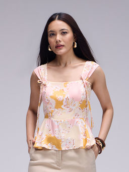 Twenty Dresses by Nykaa Fashion - Multi-Color Floral Gathered Square Neck Peplum Top