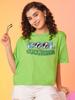 Globus - Women Green Boxy Fit Cool Summer T-Shirt
