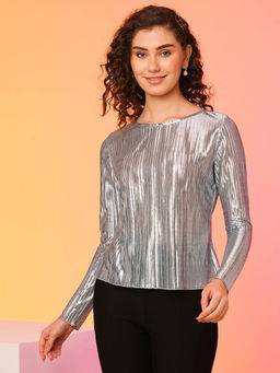 Globus - Women Silver Tie Up Styled Back Party Top