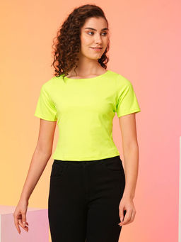 Globus - Women Neon Green Bow Detail Styled Back Party Top