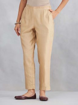 Fabindia - Beige Cotton Silk Embroidered Ethnic Pant