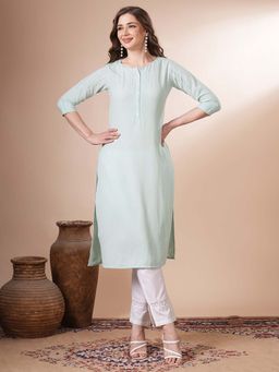 FASHOR - Geometric Printed Straight Fit Kurta - Mint Blue