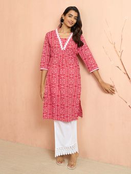 Vastramay - Women Red Bandhani Print Cambric Kurta