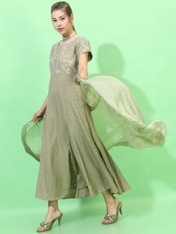 VISHUDH - Womens Dress With Dupatta - Green