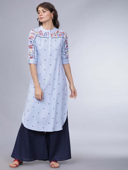 VISHUDH - Women Blue Embroidered Straight Kurta