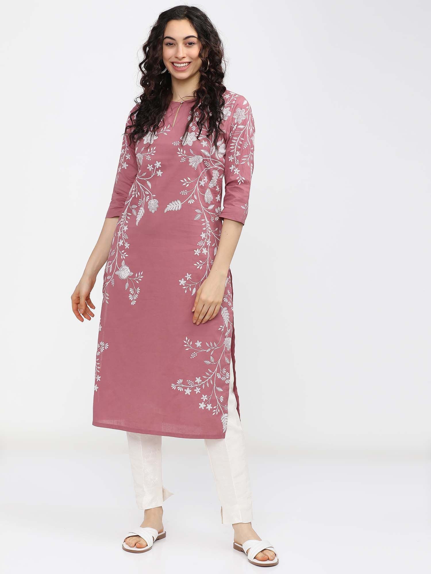 vishudh Woman Pink Floral Printed Keyhole Neck Kurta-picture-14