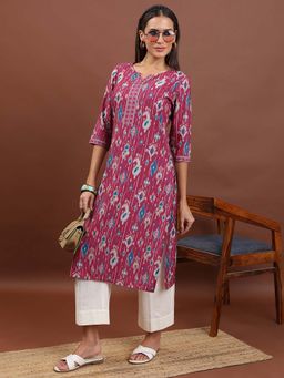 VISHUDH - Women Pink Printed Straight Kurta