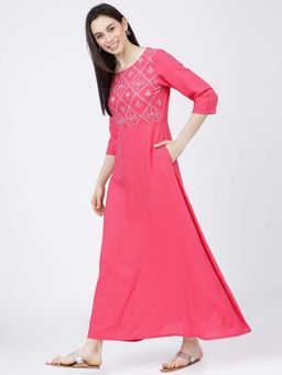 VISHUDH - Womens Pink Printed Aline Dress