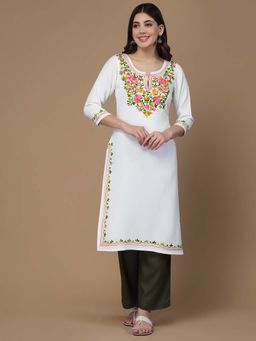 QAZMI - Kashmiri Aari Embroidered Straight Kurta