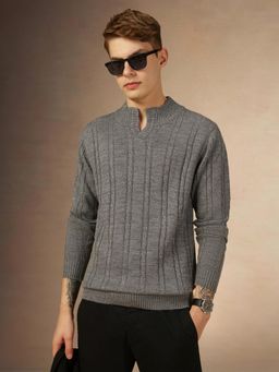 Dennis Lingo - Full Sleeve Mock Collar Solid Slim Fit Men Sweater