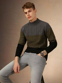 Dennis Lingo - Full Sleeve Crew Color Block Slim Fit Men Sweater