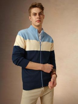 Dennis Lingo - Full Sleeve Mock Collar Color Block Slim Fit Men Sweater