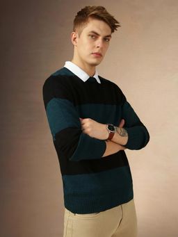 Dennis Lingo - Full Sleeve Crew Striped Slim Fit Men Sweater