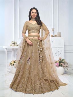Odette - Brown Embellished Semi-Stitched Lehenga with Unstitched Blouse with Belt (Set of 4)