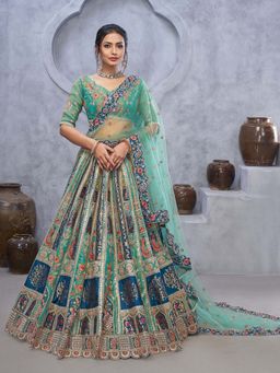Odette - Green Embellished Semi-Stitched Lehenga with Unstitched Blouse (Set of 3)