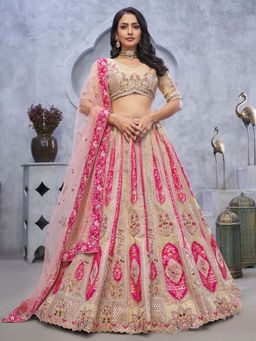 Odette - Beige Embellished Semi-Stitched Lehenga with Unstitched Blouse (Set of 3)
