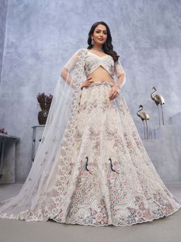 Odette - White Embellished Semi-Stitched Lehenga with Unstitched Blouse (Set of 3)