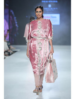 PS Pret by Payal Singhal - Berina Rose Pink Velvet Kurta With Soft Net Churidar (Set of 3)