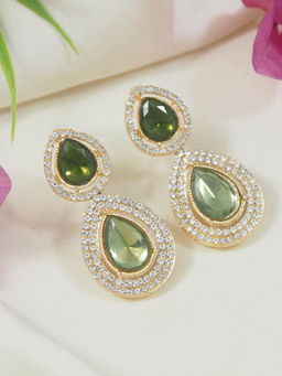 I Jewels - Gold Plated Olive Teardrop Shaped Earrings for Women