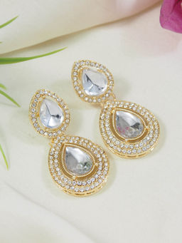 I Jewels - Gold Plated White Teardrop Shaped Earrings for Women
