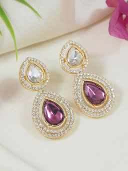 I Jewels - Gold Plated Wine Teardrop Shaped Earrings for Women