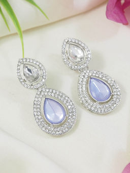 I Jewels - Silver Plated Purple Teardrop Shaped Earrings for Women