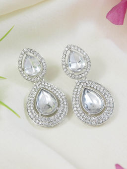I Jewels - Silver Plated White Teardrop Shaped Earrings for Women