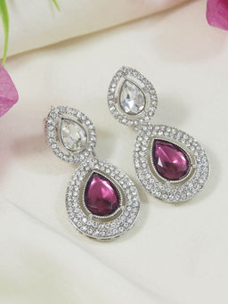 I Jewels - Silver Plated Pink Teardrop Shaped Earrings for Women