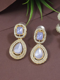 I Jewels - Gold Plated Purple Teardrop Shaped Earrings for Women
