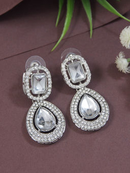 I Jewels - Gold Plated Grey Teardrop Shaped Earrings for Women