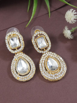 I Jewels - Gold Plated White Teardrop Shaped Earrings for Women