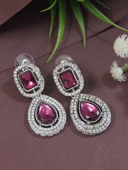I Jewels - Silver Plated Wine Teardrop Shaped Earrings for Women