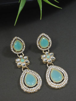 I Jewels - Gold Plated Green Teardrop Shaped Earrings for Women