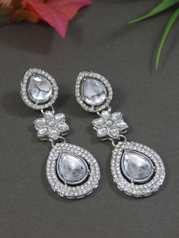 I Jewels - Silver Plated Grey Teardrop Shaped Earrings for Women