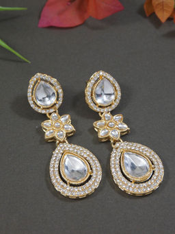 I Jewels - Gold Plated White Teardrop Shaped Earrings for Women