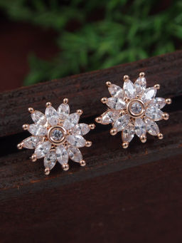 I Jewels - Rose Gold Plated Cubic Zirconia Stud Earrings