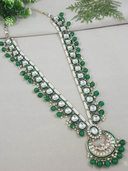 I Jewels - Green Traditional Kundan and Pearl Dulha Moti Mala Maharaja Haar