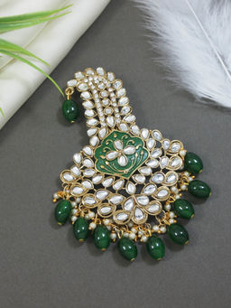 I Jewels - Traditional Stone Pearl Drop Safa Kalangi Brooch for Pagadi